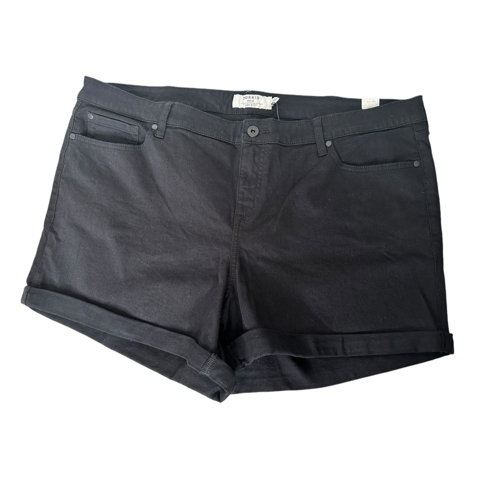 NEW Torrid Denim Shorts 24 Black First At Fit Rolled Cuff Summer Neutral NWT